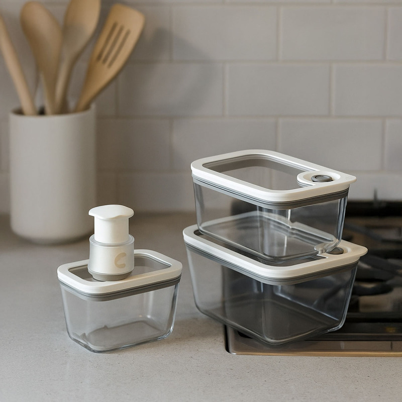 Arow Novelty Vakumlu 4 Parça Cam Saklama Kabı Seti - 1