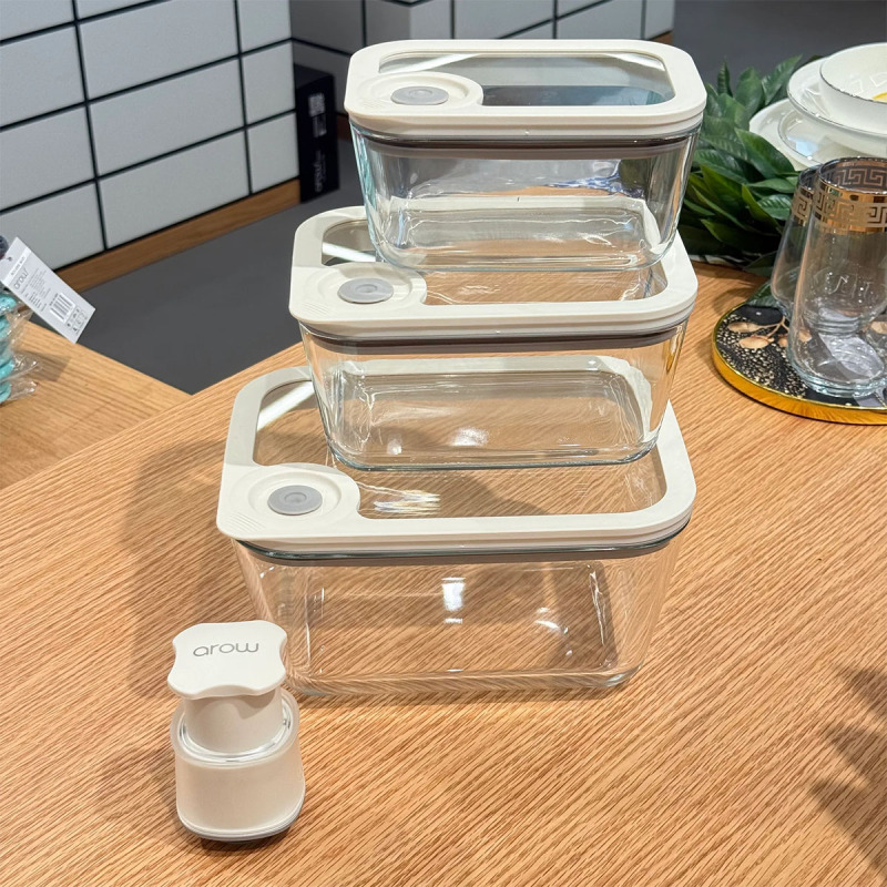 Arow Novelty Vakumlu 4 Parça Cam Saklama Kabı Seti - 3