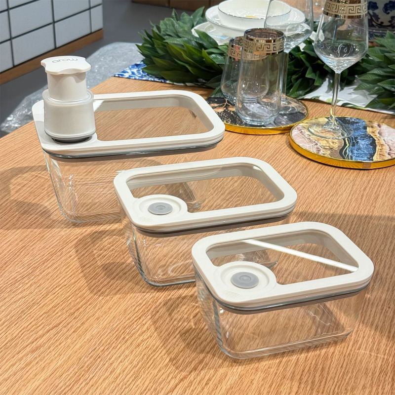 Arow Novelty Vakumlu 4 Parça Cam Saklama Kabı Seti - 4