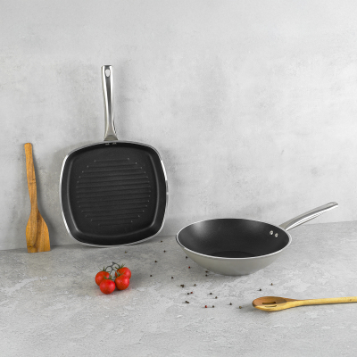Aryıldız Atlanta 2 Parça Wok + Grill Tava Seti Beige - ARYILDIZ