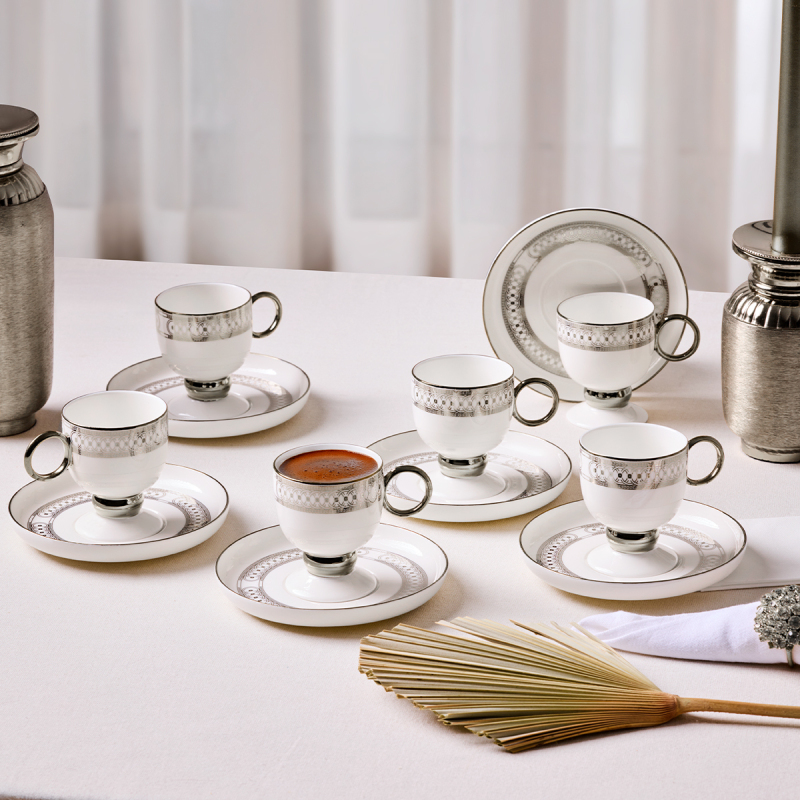 Aryıldız Aurelia Silver 12 Parça 6 Kişilik Kahve Fincan Takımı 90 ml - 1