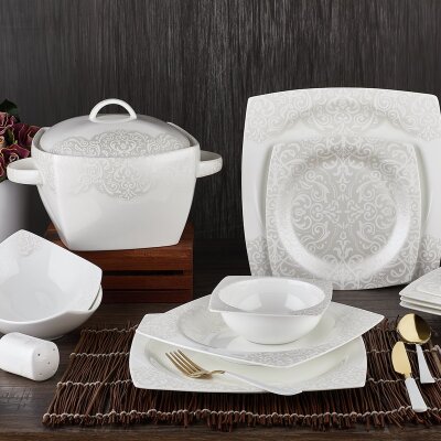 Aryıldız Bone Square Porselen 60 Parça 12 Kişilik Yemek Takımı - ARYILDIZ