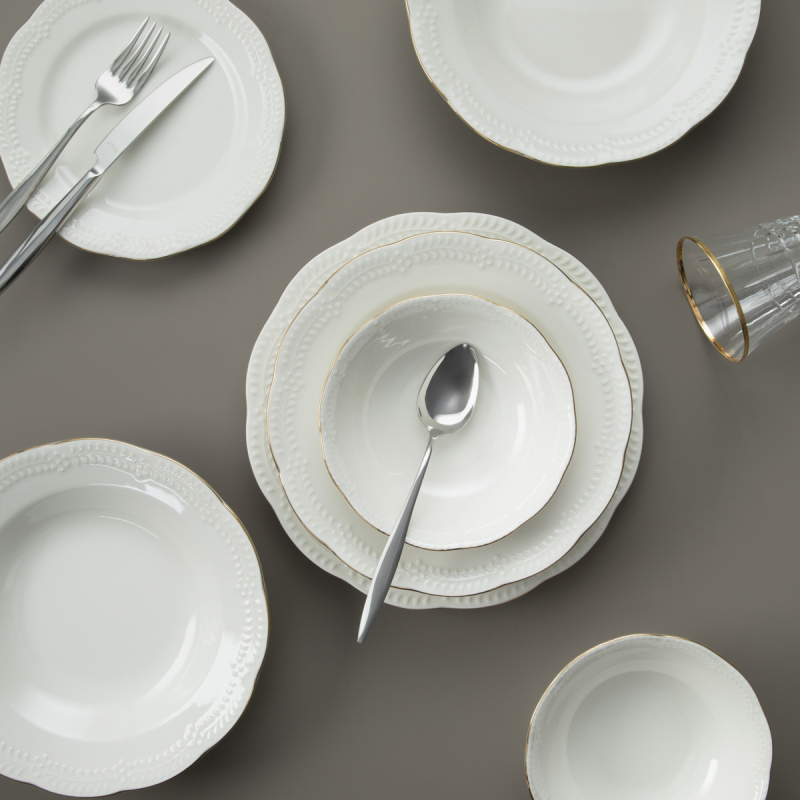 Aryıldız Büşra Krem Altın 24 Parça 6 Kişilik Yemek Takımı - 1