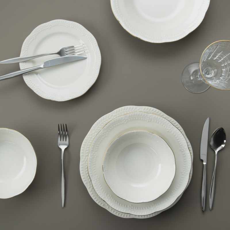 Aryıldız Büşra Krem Altın 24 Parça 6 Kişilik Yemek Takımı - 2