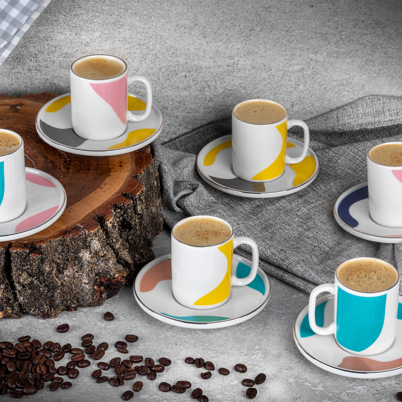 Aryıldız Colorbrush 6 Kişilik 12 Parça Kahve Fincan Takımı 90 ml - 1