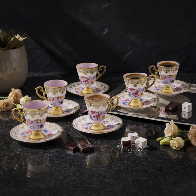 Aryıldız Constella 6 Kişilik 12 Parça Kahve Fincan Takımı Pembe 90 ml - ARYILDIZ
