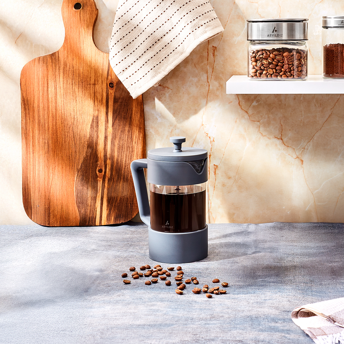 Aryıldız Doppio Grey French Press 600 ml | Gallery Crystal