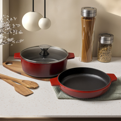 Aryıldız Duo Cast İron Kısa Tencere Kırmızı 26 cm - 1