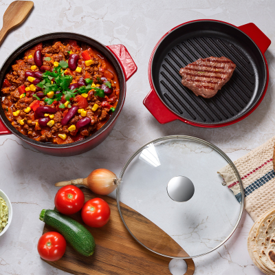 Aryıldız Duo Cast İron Tencere/Çift Kulplu Tava Kırmızı 24 cm - 1