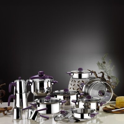 Aryıldız Flamingo 22 Parça Cam Ideal Tencere Seti Mor - ARYILDIZ