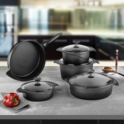 Aryıldız Flipper 9 Parça Siyah Cam Tencere Set - ARYILDIZ