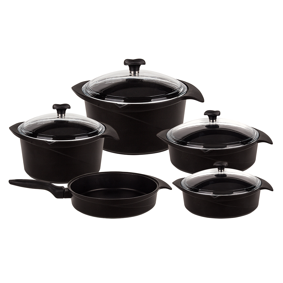 Aryıldız Flipper 9 Parça Siyah Cam Tencere Set | Gallery Crystal
