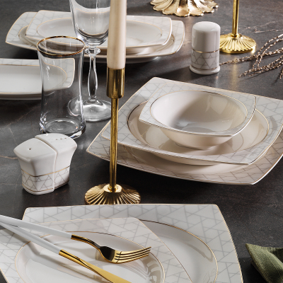 Aryıldız Kare 56 Parça 12 Kişilik Yemek Takımı - ARYILDIZ