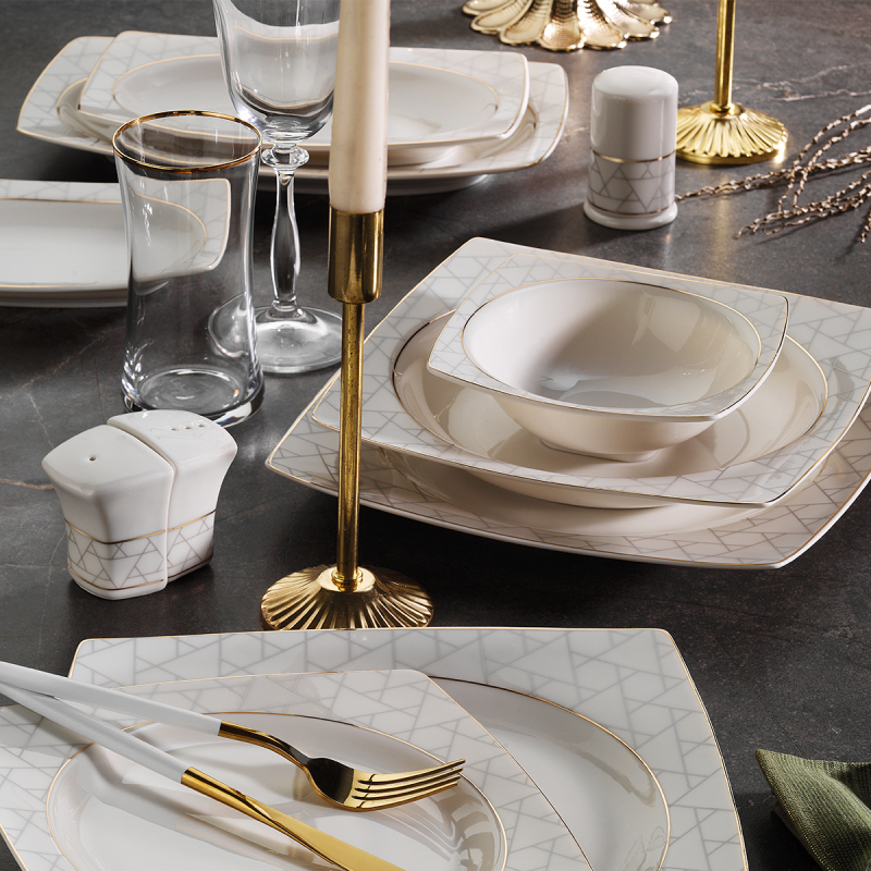 Aryıldız Kare 56 Parça 12 Kişilik Yemek Takımı - 1