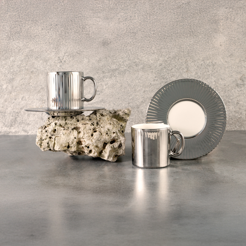 Aryıldız Lumiere Platin 4 Parça 2 Kişilik Türk Kahve Fincan Takımı 90 ml - 1