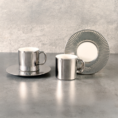 Aryıldız Lumiere Platin 4 Parça 2 Kişilik Türk Kahve Fincan Takımı 90 ml - 2