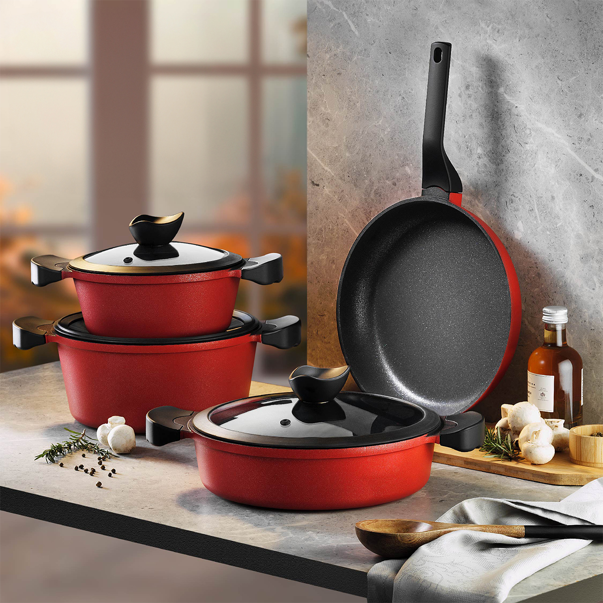 Aryıldız Montana 7 Parça Tencere Seti Kırmızı | Gallery Crystal