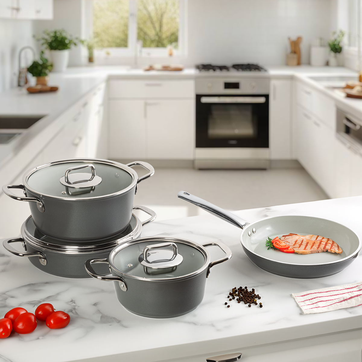 Aryıldız Neo-Ceramic 7 Parça Tencere Seti Antrasit | Gallery Crystal