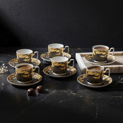 Aryıldız Peony Siyah 6 Kişilik 12 Parça Kahve Fincan Takımı - ARYILDIZ