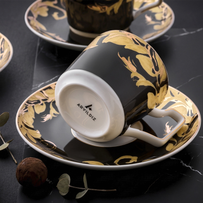 Aryıldız Peony Siyah 6 Kişilik 12 Parça Kahve Fincan Takımı - 4