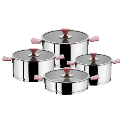 Aryıldız Piramit 8 Parça Tencere Seti Pudra - ARYILDIZ