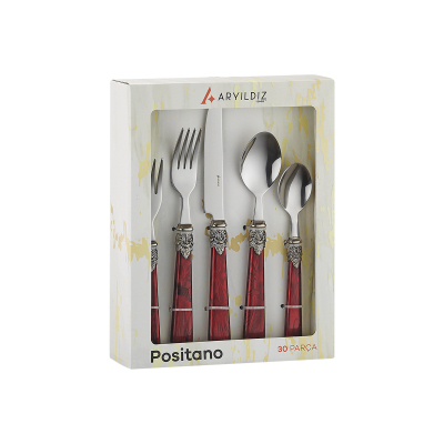 Aryıldız Positano 6 Kişilik 30 Parça Çatal Kaşık Bıçak Takımı Bordo - 6