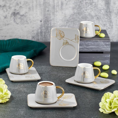 Aryıldız Prestige New Bone Beyaz Gold 12 Parça 6 Kişilik Kahve Fincan Takımı - ARYILDIZ