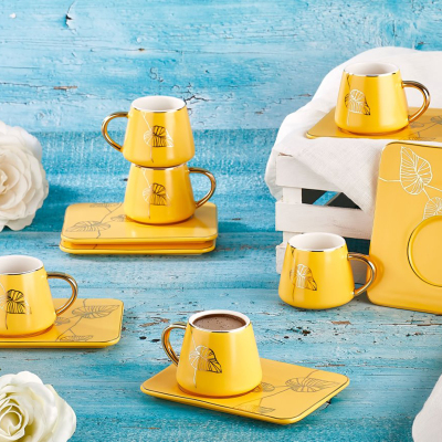 Aryıldız Prestige New Bone Sarı 12 Parça 6 Kişilik Kahve Fincan Takımı - ARYILDIZ