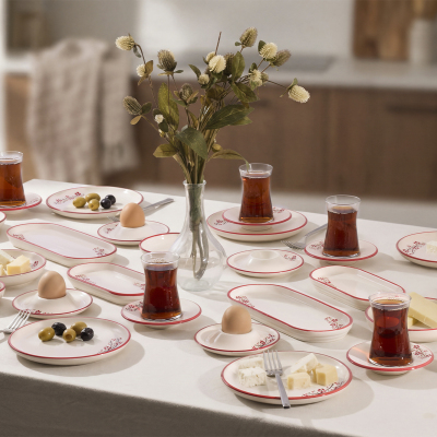 Aryıldız Rosella Kırmızı 6 Kişilik 36 Parça Seramik Kahvaltı Takımı - ARYILDIZ