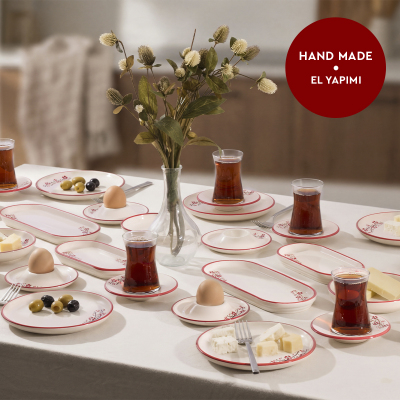 Aryıldız Rosella Kırmızı 6 Kişilik 36 Parça Seramik Kahvaltı Takımı - ARYILDIZ