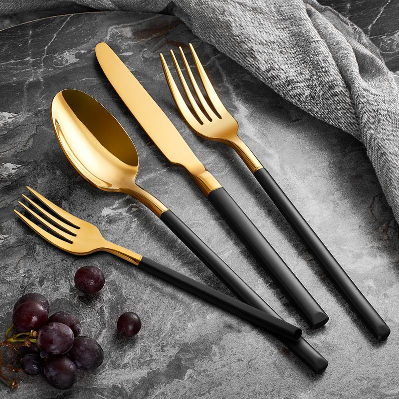 Aryıldız Soho Prestige Gold 24 Parça 6 Kişilik Siyah Çatal Kaşık Bıçak Takımı - 1