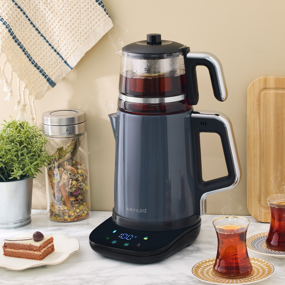 Aryıldız Vision Prime Çay Makinesi Antrasit | Gallery Crystal