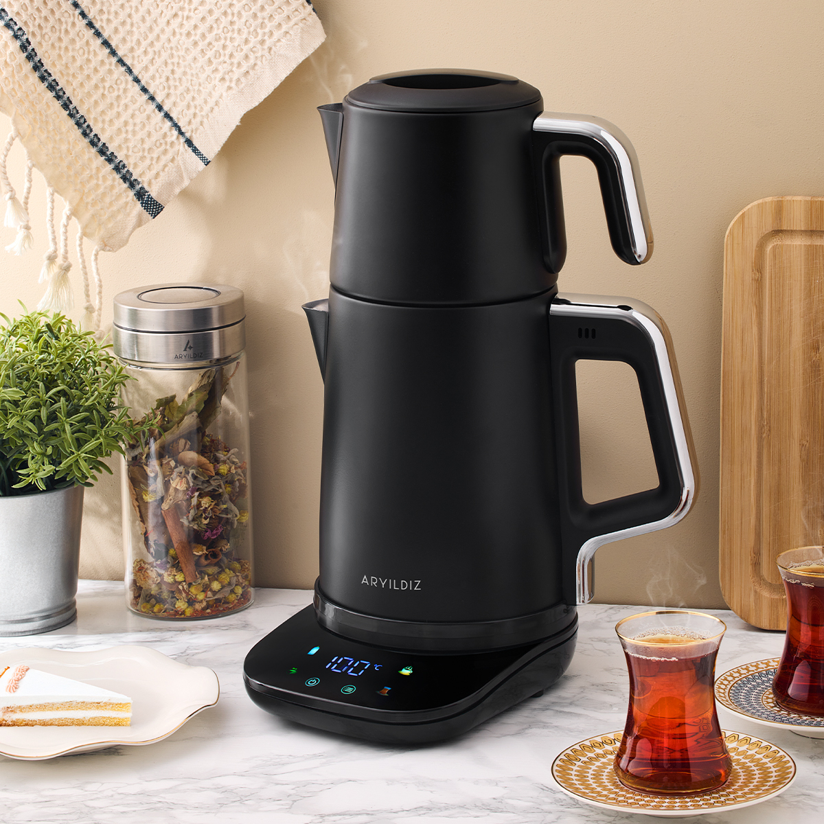 Aryıldız Vision Steel Çay Makinesi Mat Siyah | Gallery Crystal