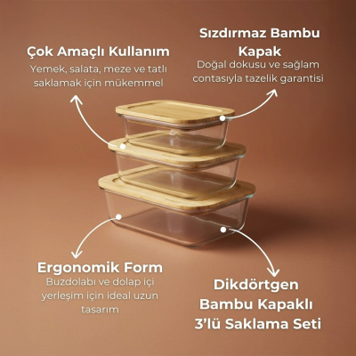 Bambum Lavi Dikdörtgen 3 Parça Saklama Kabı Seti - 1