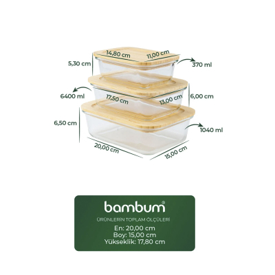 Bambum Lavi Dikdörtgen 3 Parça Saklama Kabı Seti - 2
