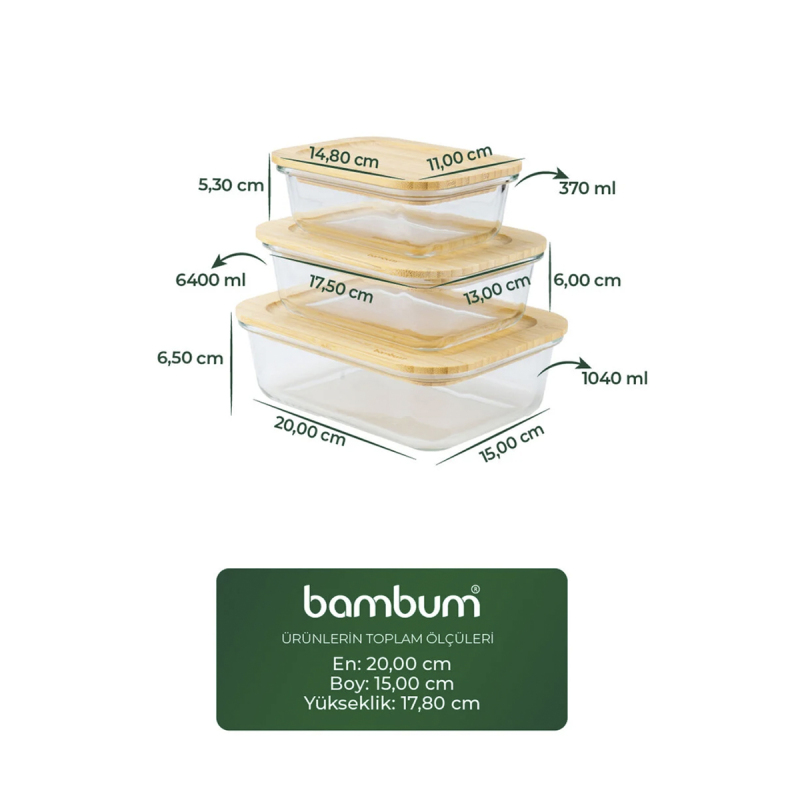 Bambum Lavi Dikdörtgen 3 Parça Saklama Kabı Seti - 2
