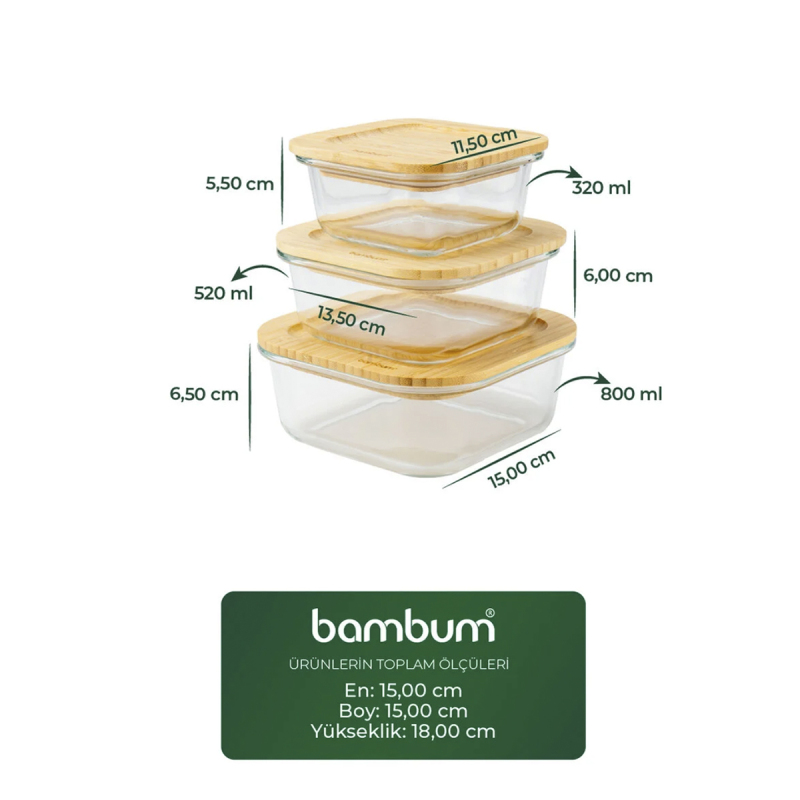 Bambum Lavi Kare 3 Parça Saklama Kabı Seti - 2