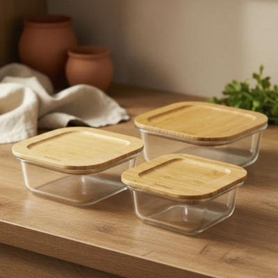 Bambum Lavi Kare 3 Parça Saklama Kabı Seti - 6