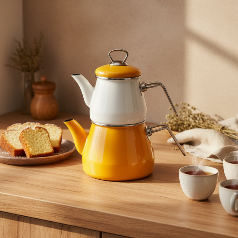 Bambum Lumino Emaye Çaydanlık Hardal - 1