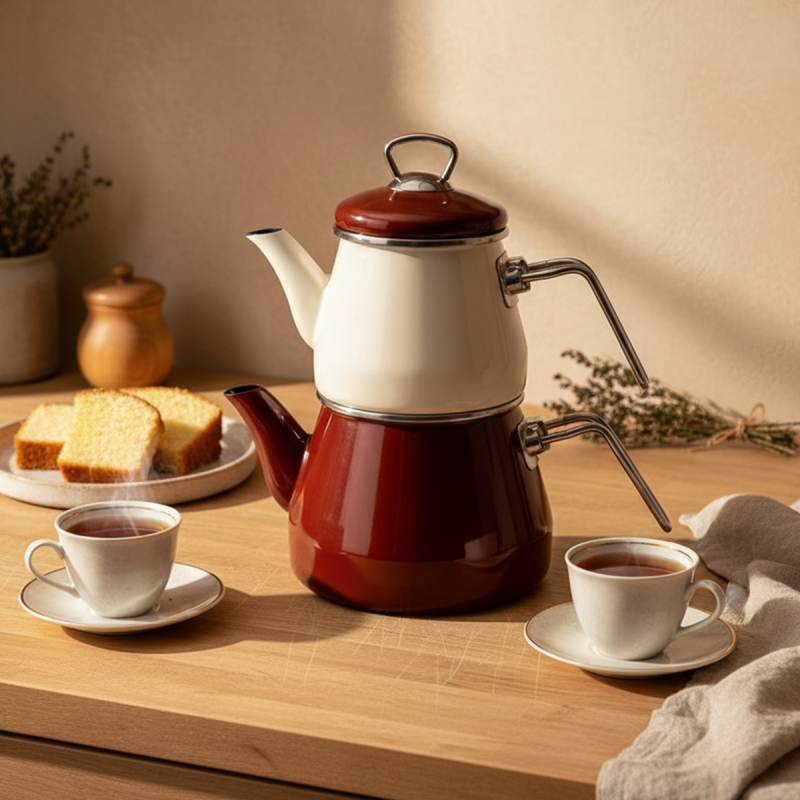 Bambum Lumino Emaye Çaydanlık Kahverengi - 1