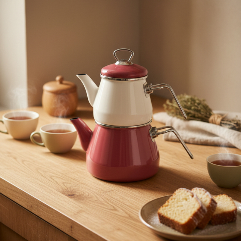 Bambum Lumino Emaye Çaydanlık Pembe - 1