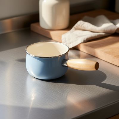 Bambum Nostalji Ahşap Saplı Tava Mavi 14 cm - BAMBUM