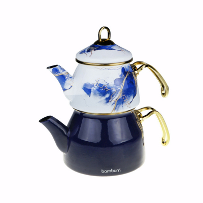 Bambum Taşev Smoky Emaye Caydanlık Takım Lacivert - TAŞEV