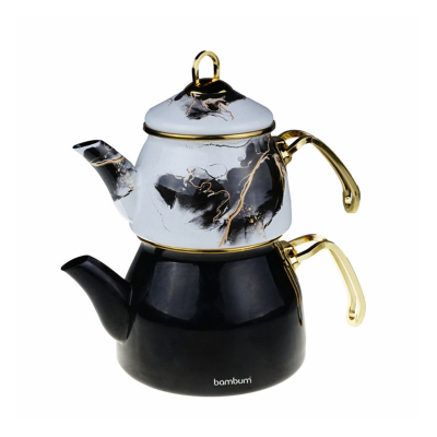 Bambum Taşev Smoky Emaye Çaydanlık Takım Siyah - TAŞEV