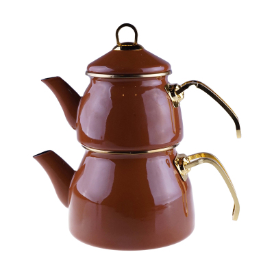 Bambum Taşev Sultanı Emaye Çaydanlık Takım Kahverengi - TAŞEV