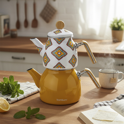 Bambum Taşev Unique Emaye Çaydanlık Hardal - BAMBUM