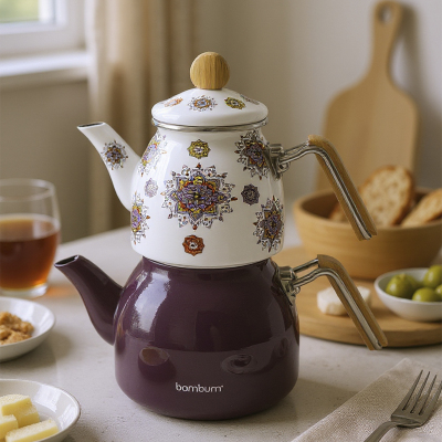 Bambum Taşev Unique Emaye Çaydanlık Mor - BAMBUM