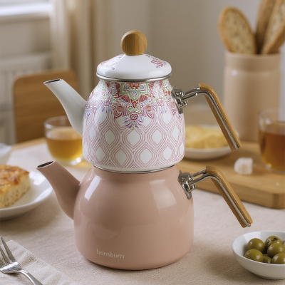 Bambum Taşev Unique Emaye Çaydanlık Pembe - BAMBUM