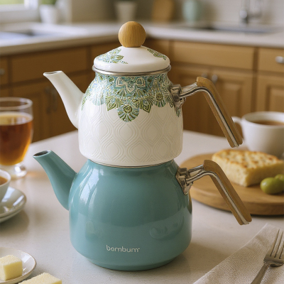 Bambum Taşev Unique Emaye Çaydanlık Turkuaz - BAMBUM