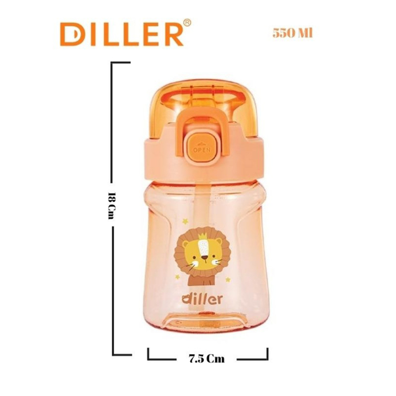 Diller Tritan Pipetli Çocuk Matara Turuncu 550 ml - 2
